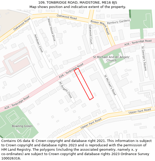 109, TONBRIDGE ROAD, MAIDSTONE, ME16 8JS: Location map and indicative extent of plot