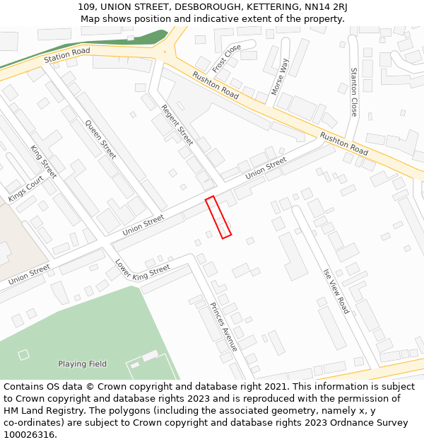 109, UNION STREET, DESBOROUGH, KETTERING, NN14 2RJ: Location map and indicative extent of plot