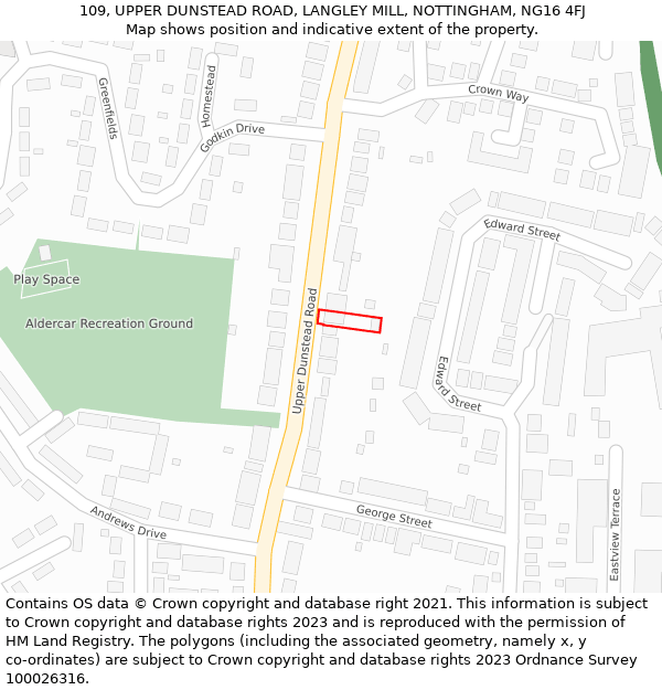 109, UPPER DUNSTEAD ROAD, LANGLEY MILL, NOTTINGHAM, NG16 4FJ: Location map and indicative extent of plot