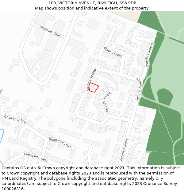109, VICTORIA AVENUE, RAYLEIGH, SS6 9DB: Location map and indicative extent of plot
