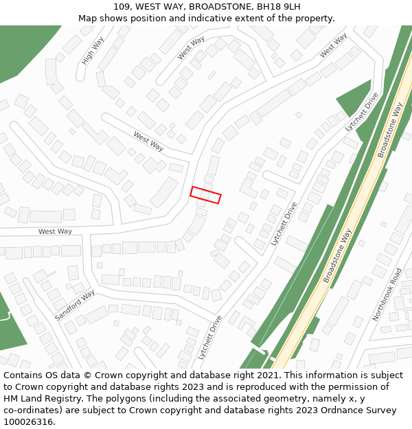 109, WEST WAY, BROADSTONE, BH18 9LH: Location map and indicative extent of plot