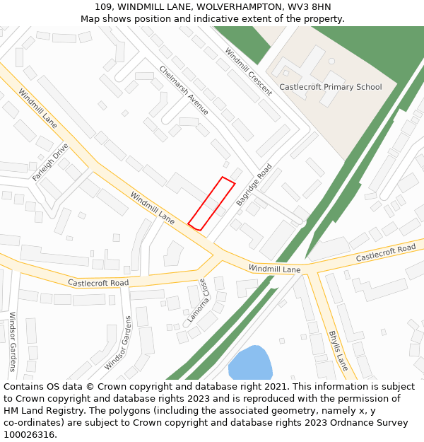 109, WINDMILL LANE, WOLVERHAMPTON, WV3 8HN: Location map and indicative extent of plot