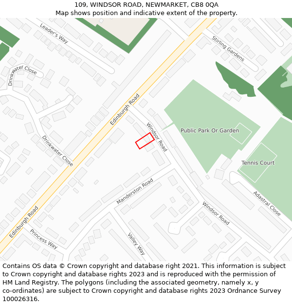 109, WINDSOR ROAD, NEWMARKET, CB8 0QA: Location map and indicative extent of plot