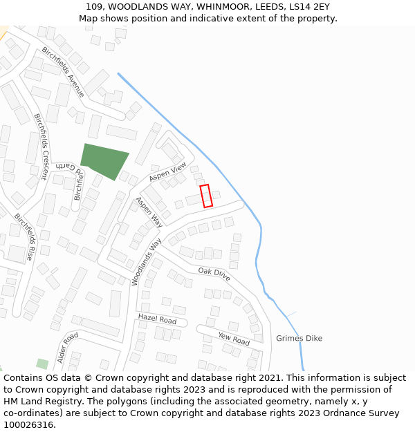 109, WOODLANDS WAY, WHINMOOR, LEEDS, LS14 2EY: Location map and indicative extent of plot