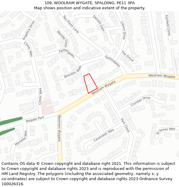 109, WOOLRAM WYGATE, SPALDING, PE11 3PA: Location map and indicative extent of plot