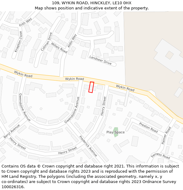 109, WYKIN ROAD, HINCKLEY, LE10 0HX: Location map and indicative extent of plot