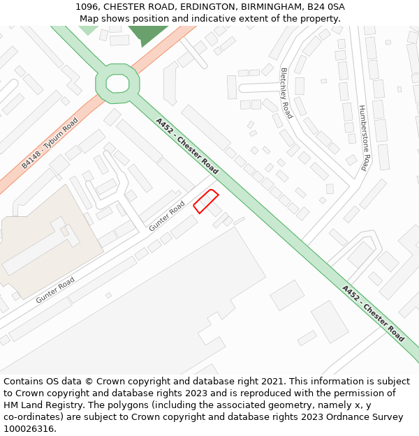 1096, CHESTER ROAD, ERDINGTON, BIRMINGHAM, B24 0SA: Location map and indicative extent of plot