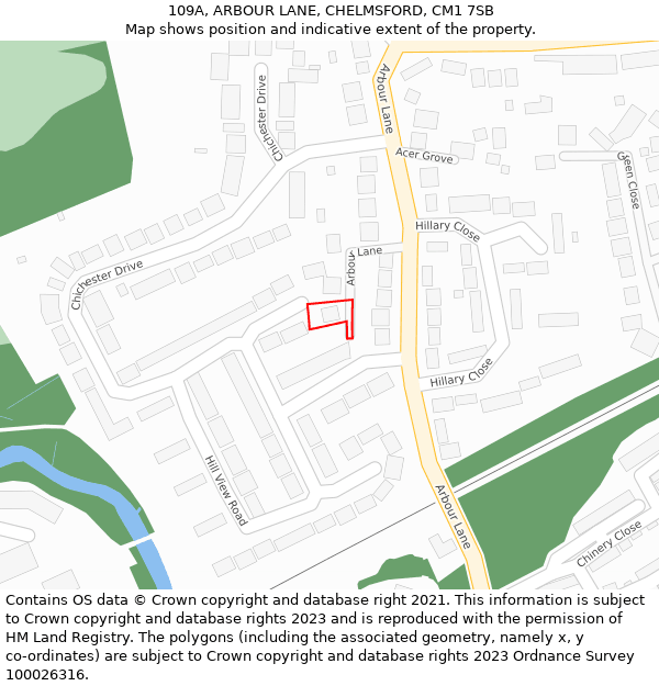 109A, ARBOUR LANE, CHELMSFORD, CM1 7SB: Location map and indicative extent of plot