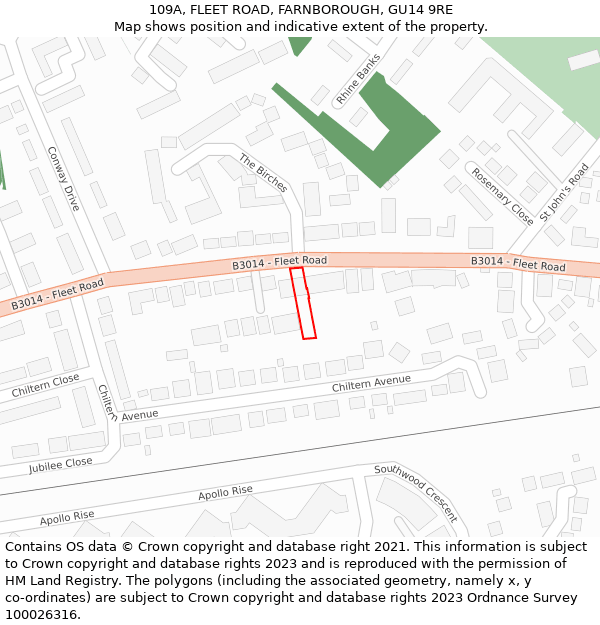 109A, FLEET ROAD, FARNBOROUGH, GU14 9RE: Location map and indicative extent of plot