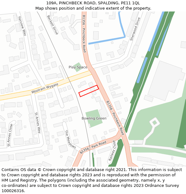 109A, PINCHBECK ROAD, SPALDING, PE11 1QL: Location map and indicative extent of plot