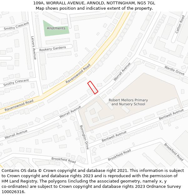 109A, WORRALL AVENUE, ARNOLD, NOTTINGHAM, NG5 7GL: Location map and indicative extent of plot