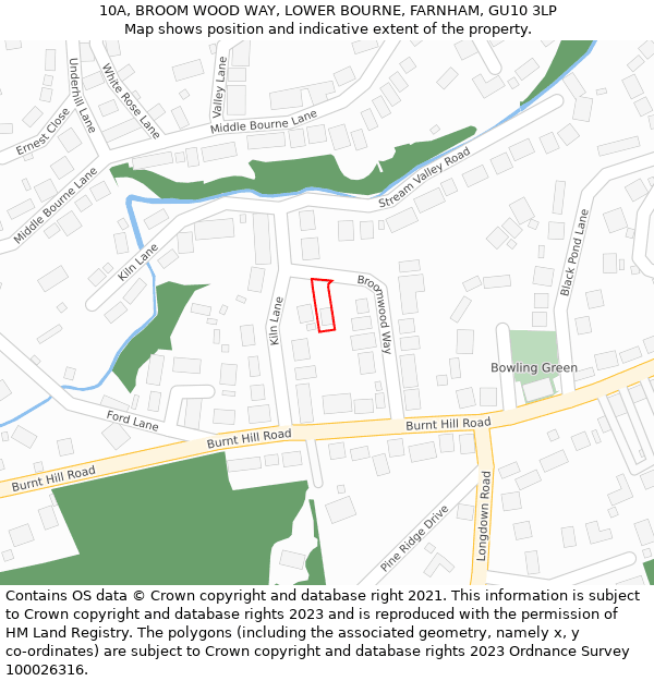 10A, BROOM WOOD WAY, LOWER BOURNE, FARNHAM, GU10 3LP: Location map and indicative extent of plot