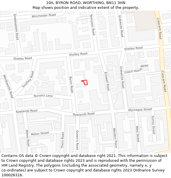 10A, BYRON ROAD, WORTHING, BN11 3HN: Location map and indicative extent of plot