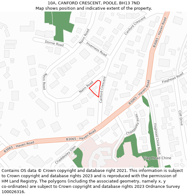 10A, CANFORD CRESCENT, POOLE, BH13 7ND: Location map and indicative extent of plot
