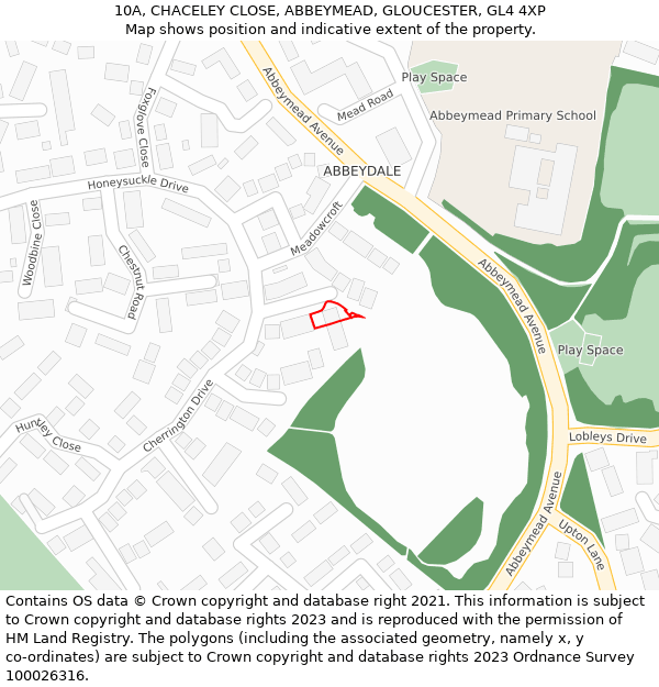 10A, CHACELEY CLOSE, ABBEYMEAD, GLOUCESTER, GL4 4XP: Location map and indicative extent of plot