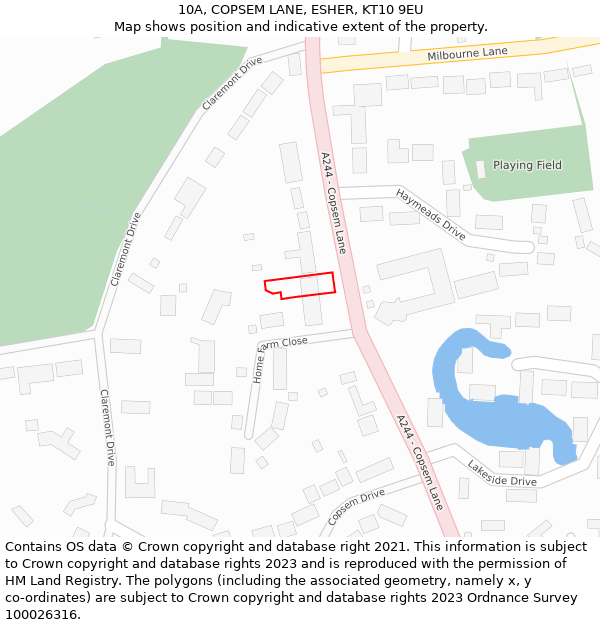 10A, COPSEM LANE, ESHER, KT10 9EU: Location map and indicative extent of plot
