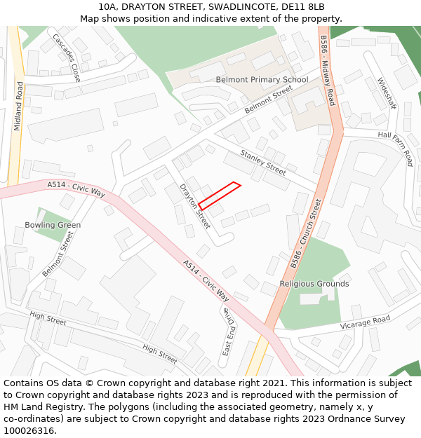 10A, DRAYTON STREET, SWADLINCOTE, DE11 8LB: Location map and indicative extent of plot