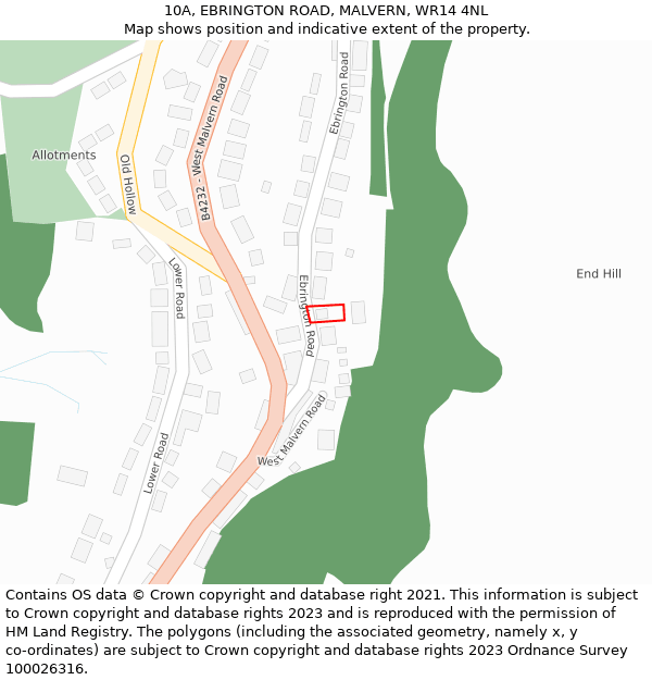 10A, EBRINGTON ROAD, MALVERN, WR14 4NL: Location map and indicative extent of plot