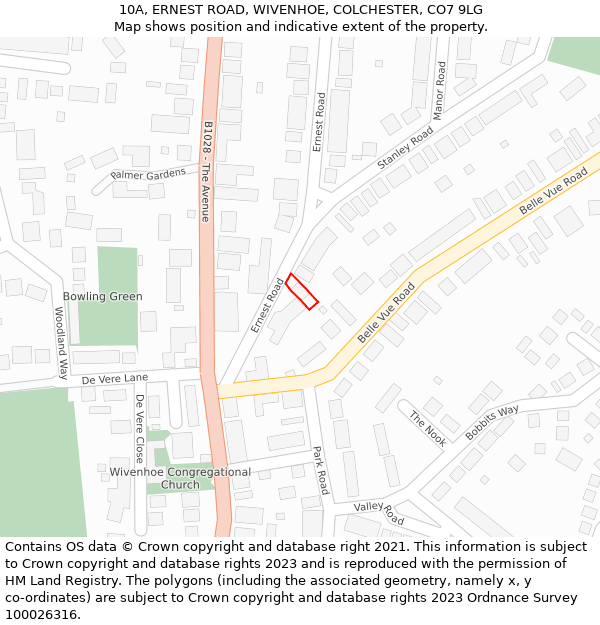 10A, ERNEST ROAD, WIVENHOE, COLCHESTER, CO7 9LG: Location map and indicative extent of plot