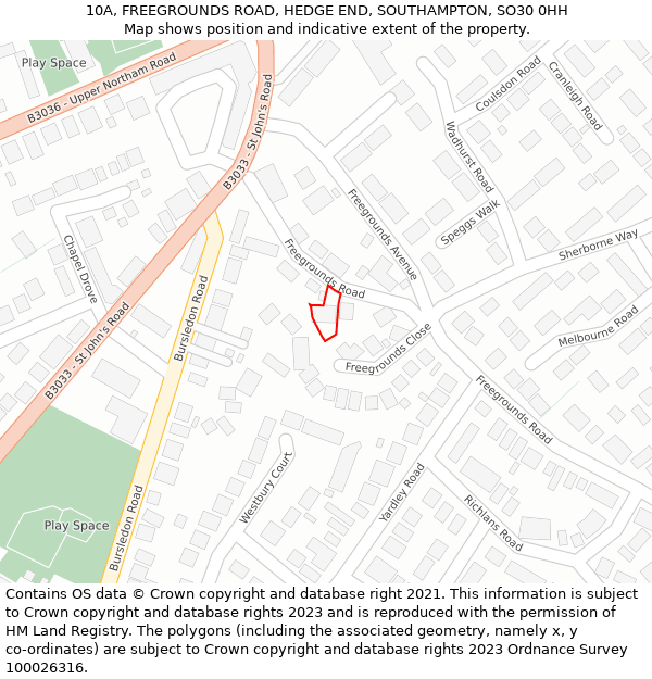 10A, FREEGROUNDS ROAD, HEDGE END, SOUTHAMPTON, SO30 0HH: Location map and indicative extent of plot