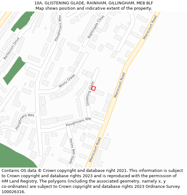 10A, GLISTENING GLADE, RAINHAM, GILLINGHAM, ME8 8LF: Location map and indicative extent of plot