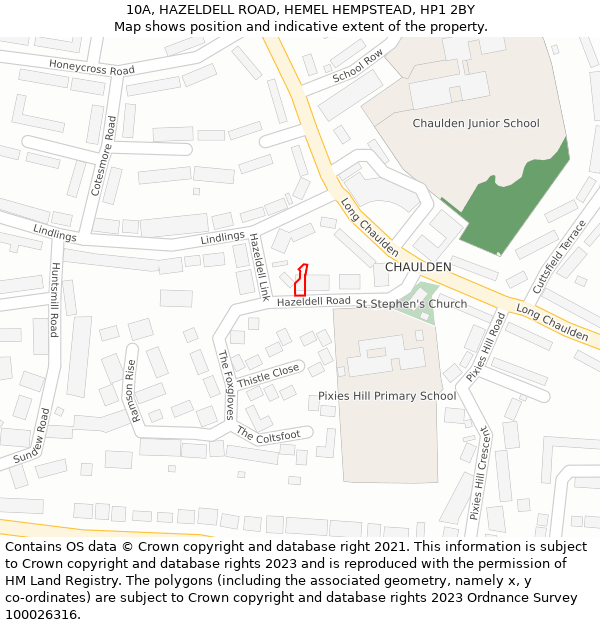 10A, HAZELDELL ROAD, HEMEL HEMPSTEAD, HP1 2BY: Location map and indicative extent of plot
