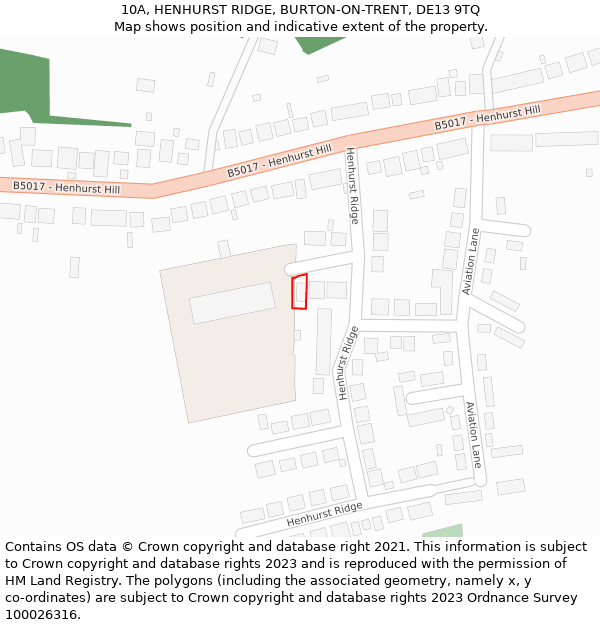 10A, HENHURST RIDGE, BURTON-ON-TRENT, DE13 9TQ: Location map and indicative extent of plot