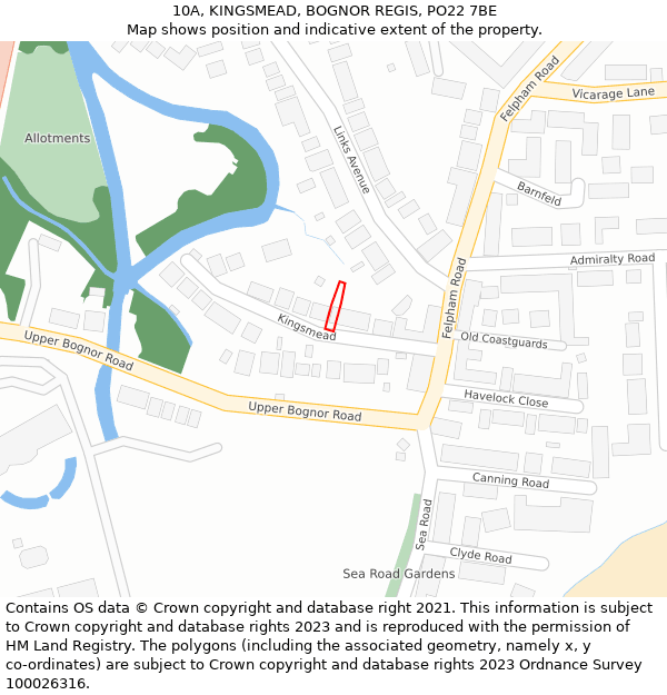 10A, KINGSMEAD, BOGNOR REGIS, PO22 7BE: Location map and indicative extent of plot