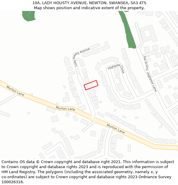 10A, LADY HOUSTY AVENUE, NEWTON, SWANSEA, SA3 4TS: Location map and indicative extent of plot
