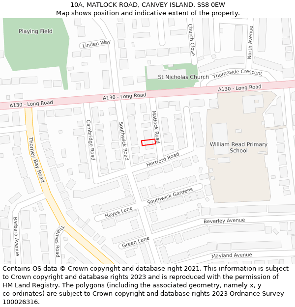 10A, MATLOCK ROAD, CANVEY ISLAND, SS8 0EW: Location map and indicative extent of plot