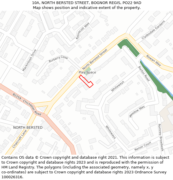 10A, NORTH BERSTED STREET, BOGNOR REGIS, PO22 9AD: Location map and indicative extent of plot