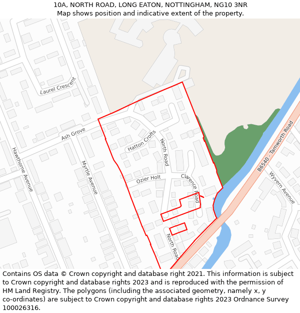 10A, NORTH ROAD, LONG EATON, NOTTINGHAM, NG10 3NR: Location map and indicative extent of plot