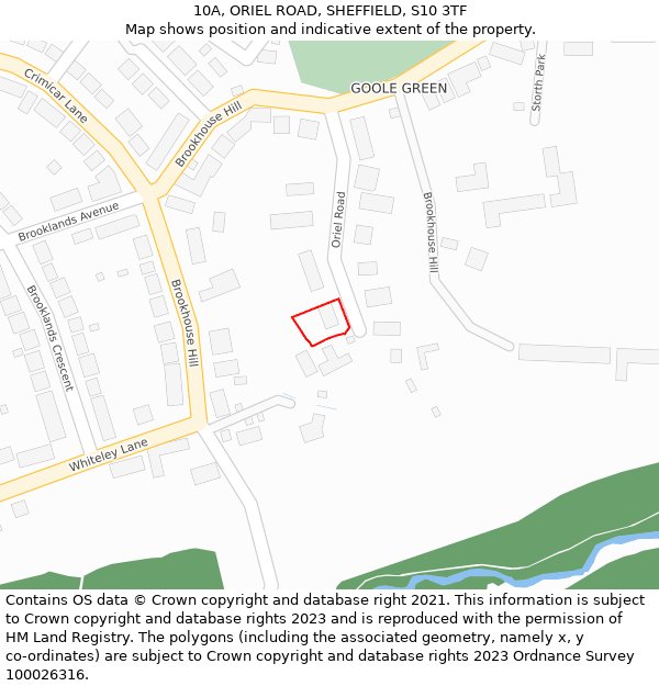 10A, ORIEL ROAD, SHEFFIELD, S10 3TF: Location map and indicative extent of plot