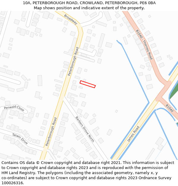 10A, PETERBOROUGH ROAD, CROWLAND, PETERBOROUGH, PE6 0BA: Location map and indicative extent of plot