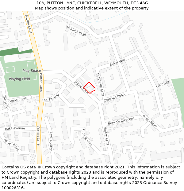 10A, PUTTON LANE, CHICKERELL, WEYMOUTH, DT3 4AG: Location map and indicative extent of plot