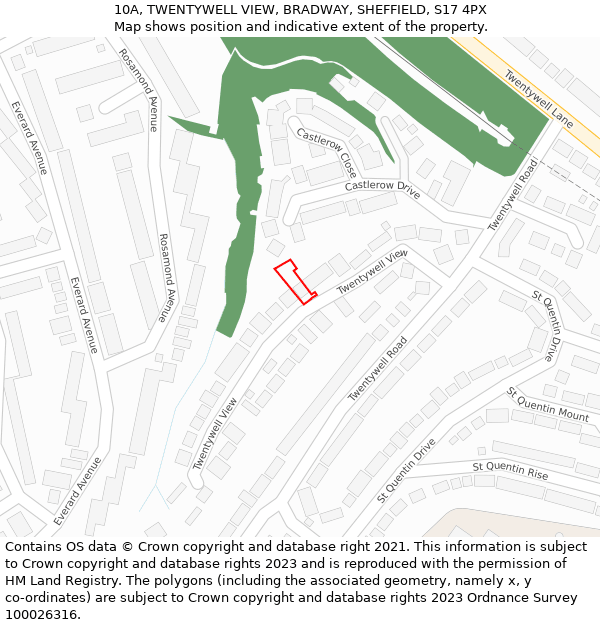 10A, TWENTYWELL VIEW, BRADWAY, SHEFFIELD, S17 4PX: Location map and indicative extent of plot