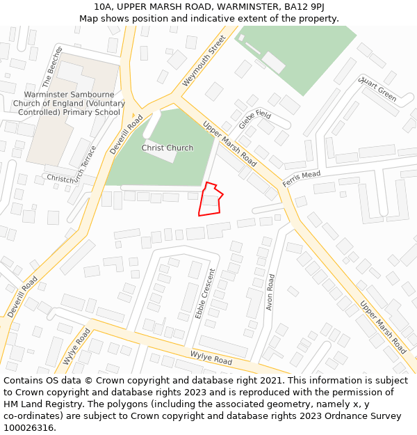 10A, UPPER MARSH ROAD, WARMINSTER, BA12 9PJ: Location map and indicative extent of plot