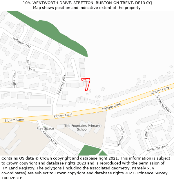 10A, WENTWORTH DRIVE, STRETTON, BURTON-ON-TRENT, DE13 0YJ: Location map and indicative extent of plot