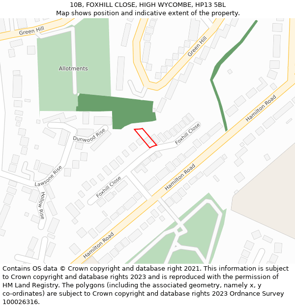 10B, FOXHILL CLOSE, HIGH WYCOMBE, HP13 5BL: Location map and indicative extent of plot