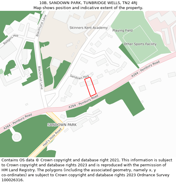 10B, SANDOWN PARK, TUNBRIDGE WELLS, TN2 4RJ: Location map and indicative extent of plot