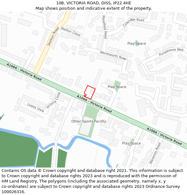 10B, VICTORIA ROAD, DISS, IP22 4HE: Location map and indicative extent of plot