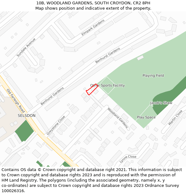 10B, WOODLAND GARDENS, SOUTH CROYDON, CR2 8PH: Location map and indicative extent of plot