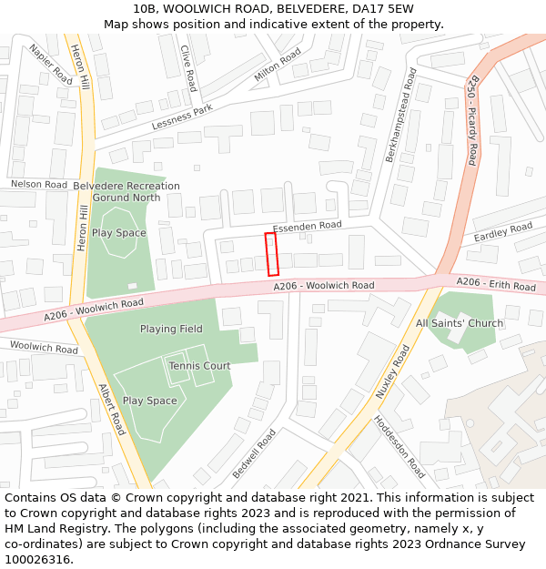 10B, WOOLWICH ROAD, BELVEDERE, DA17 5EW: Location map and indicative extent of plot