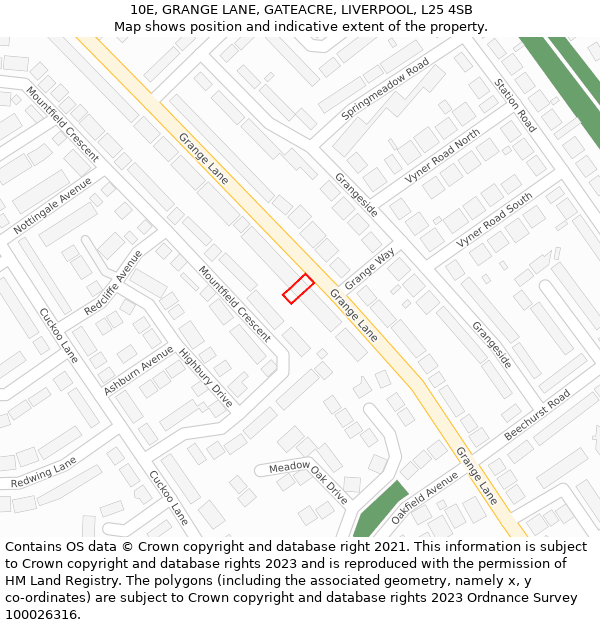 10E, GRANGE LANE, GATEACRE, LIVERPOOL, L25 4SB: Location map and indicative extent of plot