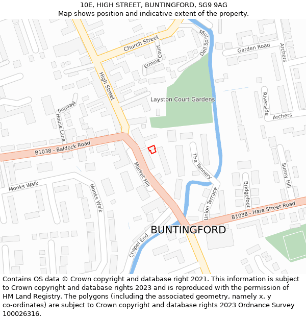 10E, HIGH STREET, BUNTINGFORD, SG9 9AG: Location map and indicative extent of plot