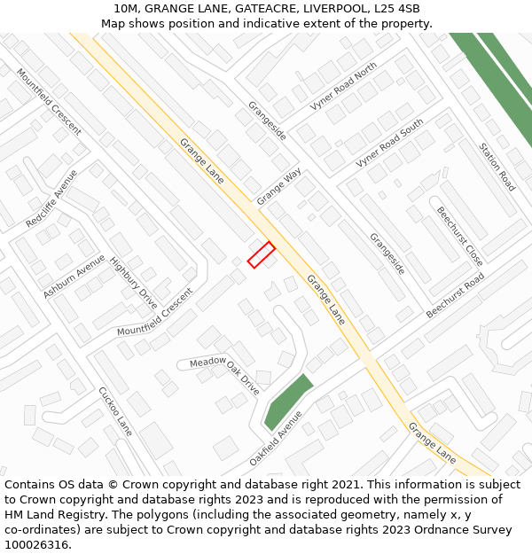 10M, GRANGE LANE, GATEACRE, LIVERPOOL, L25 4SB: Location map and indicative extent of plot