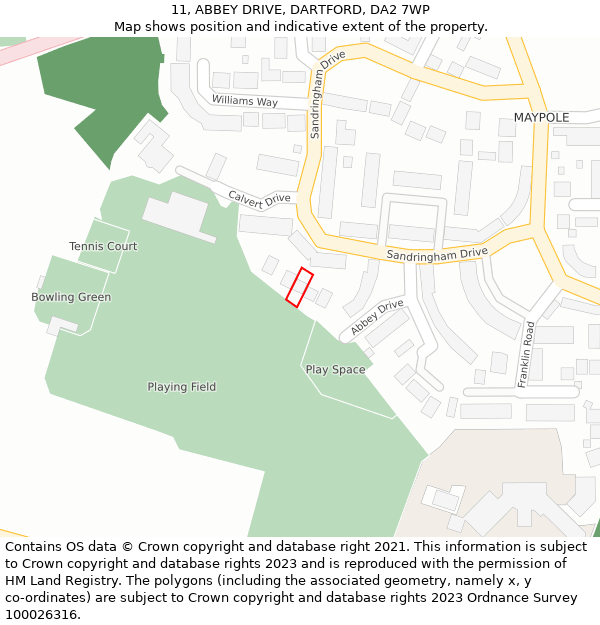 11, ABBEY DRIVE, DARTFORD, DA2 7WP: Location map and indicative extent of plot