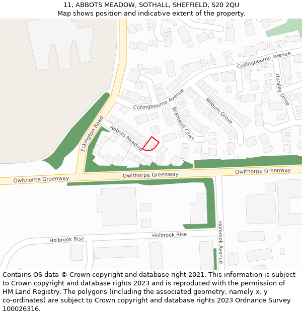 11, ABBOTS MEADOW, SOTHALL, SHEFFIELD, S20 2QU: Location map and indicative extent of plot