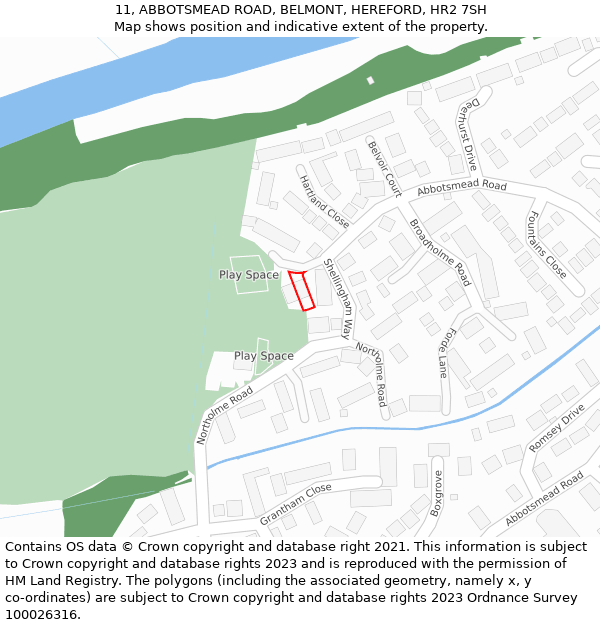 11, ABBOTSMEAD ROAD, BELMONT, HEREFORD, HR2 7SH: Location map and indicative extent of plot