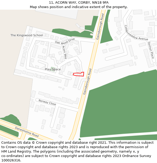 11, ACORN WAY, CORBY, NN18 9FA: Location map and indicative extent of plot